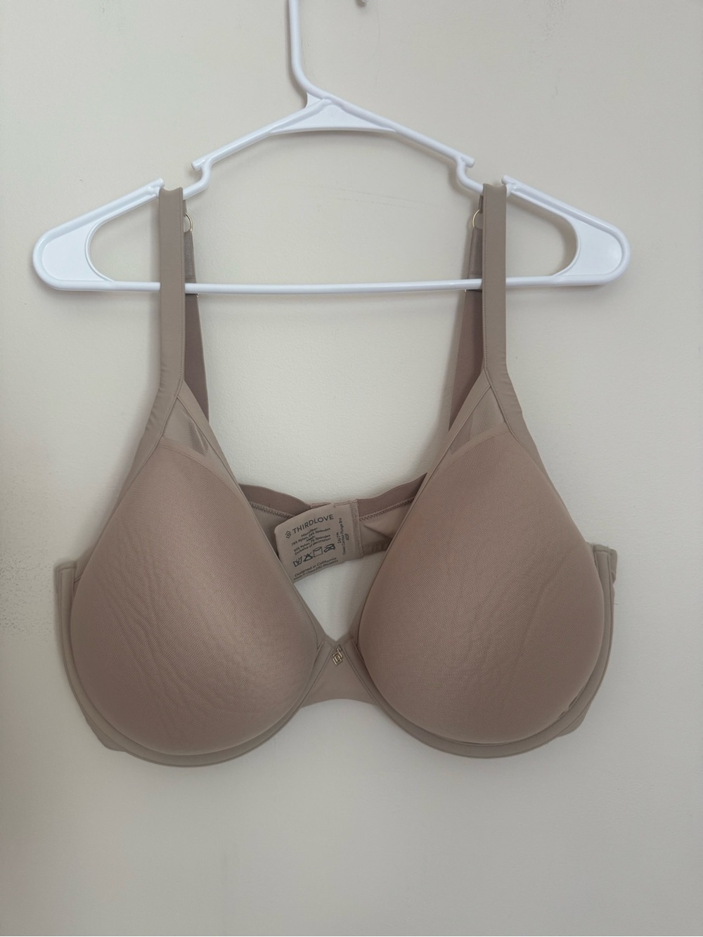 ThirdLove 24/7 Classic Contour Plunge Bra Womens Size 40F Nude Underwire T-Shirt